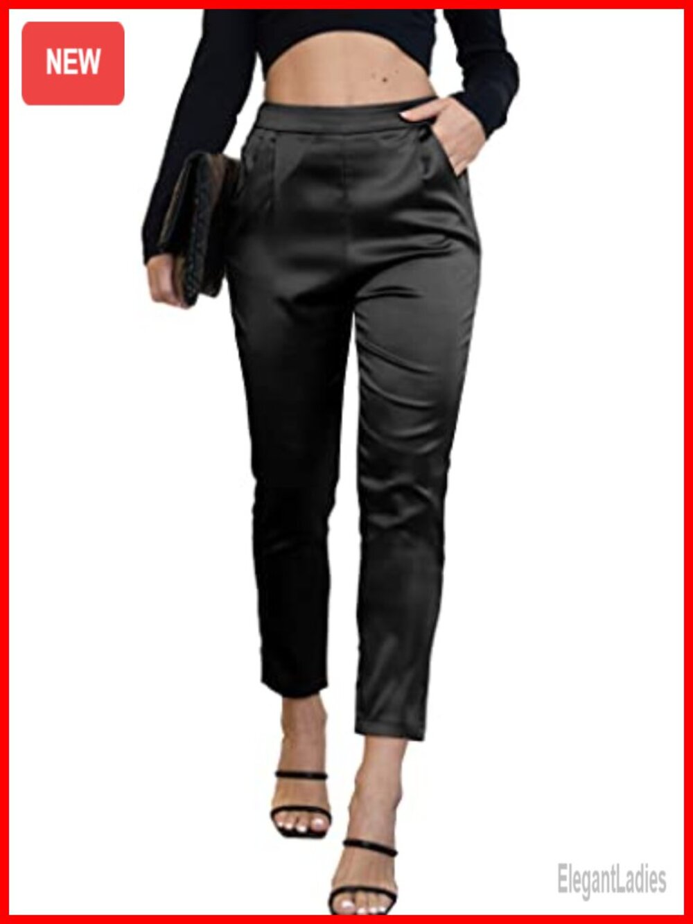 Satin Pants Pleated High Waist Tapered Trousers Pull On